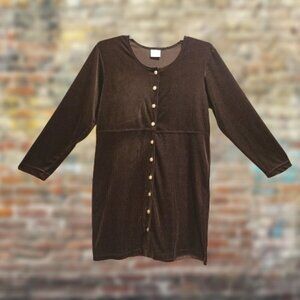 Style Studio Dk Brown Corduroy-Looking Velvet Soft Long Sleeved Dress - M